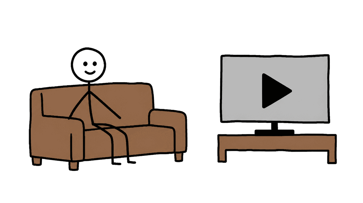 Rysunek MS Paint: ludzik na kanapie ogląda YouTube